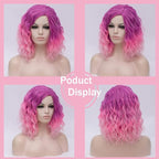 BUFASHION 14" Women Short Ombre Purple Pink Kinky Straight Cosplay Synthetic Wigs With Air Bangs 46 Colors Available (Ombre purple pink)