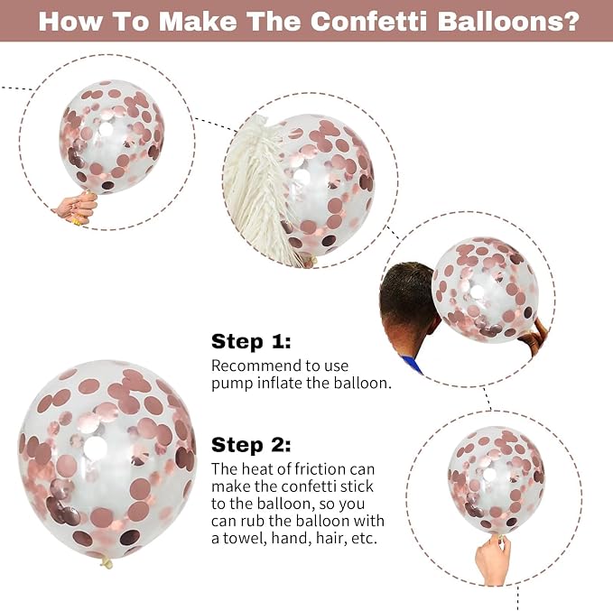 Jobkoo Dusty Blush Pink Balloons, Retro Pink Metallic Chrome Rose Gold Confetti - Image 7