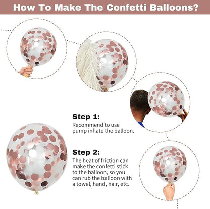Jobkoo Dusty Blush Pink Balloons, Retro Pink Metallic Chrome Rose Gold Confetti - Image 7