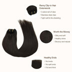 GOO GOO Clip in Hair Extensions Real Human Hair, Remy Human Hair Extensions Clip ins for Women, Natural Human Hair, 14inch 60g 4Pcs, 2 Dark Brown