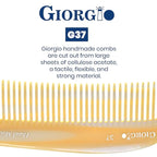Giorgio G37 Large Coarse Hair Detangling Comb, Wide Teeth for Long Thick Curly Wavy Hair. Wet and Dry Use. Handmade Rake Comb, Saw-Cut from Cellulose, Hand Polished Imitation Horn