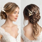 Pearl Bridal Wedding Hair Pins 6Pcs White Flower Gold Leaf Pearls Clips Bridal Hair Accessories for Women Brides Bridesmaid
