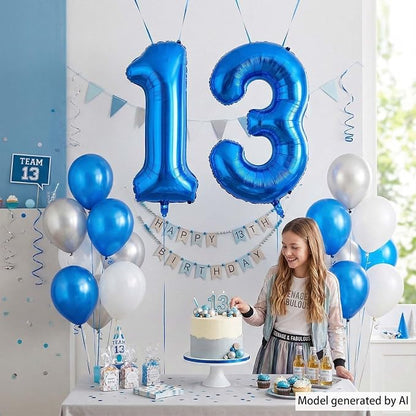 Navy Blue Number 13 Balloon 40 Inch, Shiny Foil Numeral Teen Milestone Decor | - Image 2