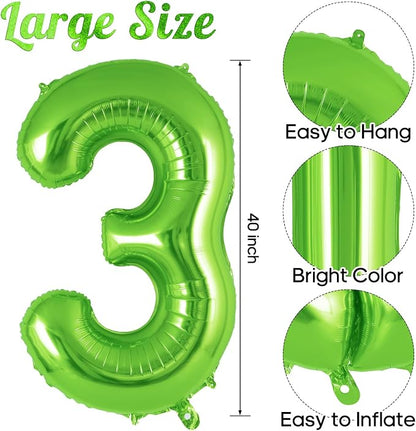 Green Number 3 Balloon 40 Inch, Big Large Foil Helium Number Balloons, Jumbo - Image 3