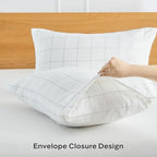 JELLYMONI 100% Natural Cotton Plaid King Pillowcases Set, 2 Pack White with Black Grid Geometric Pattern Printed Pillow Covers with Envelope Closure(Pillows are not Included)
