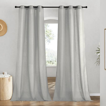 NICETOWN Linen Gray Window Curtains 84 inches Long, Grommet Thick Linen Blend by NICETOWN