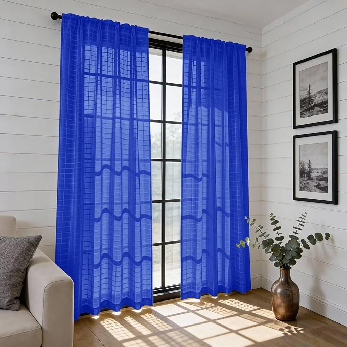 SpaceDresser Check Sheer Curtains 96 Inches Long - Image 6
