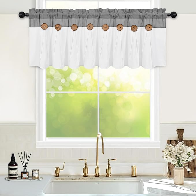 Farmhouse Valance Curtains, Boho Cotton Linen Kitchen Valance, Country Rod - Image 2
