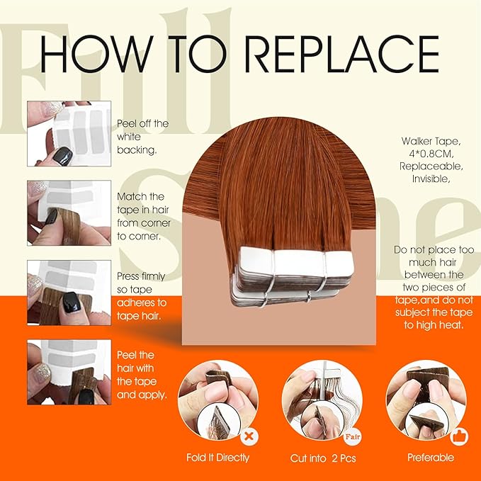 Full Shine Human Hair Extensions Tape in Color 550 Copper Remy Tape in Hair Extensions 10Inch Short Seamless Invisible Adhesive Skin Weft for Natural Look 30G 20Pcs Add Volume for Party