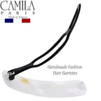 Camila Paris CP3361 French Hair Barrette Clip for Girls, Handmade, White, Metal-Free Closure Strong Hold Grip Hair Clips for Women, No Slip and Durable Styling Girls Hair Accessories, Made in France