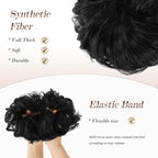 FESHFEN Messy Bun Hair Piece - Large Elastic Wavy Curly Hair Bun Scrunchies Ponytail Extensions Synthetic Chignon Hairpieces for Women, Off Black 1.94oz