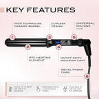 NuMe Classic Ceramic Curling Wand - Tourmaline 1.25 Inch Barrel Hair Curler, Negative Ion Conditioning, Far Infrared Heat - All Hair Types - Black