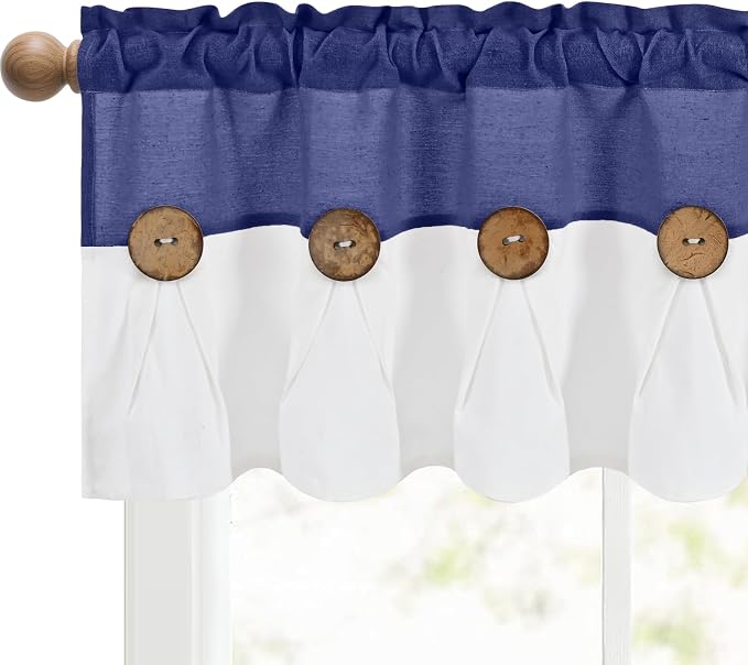 Farmhouse Valance Curtains, Boho Cotton Linen Kitchen Valance, Rustic Button - Image 8