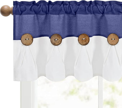 Farmhouse Valance Curtains, Boho Cotton Linen Kitchen Valance, Rustic Button - Image 8
