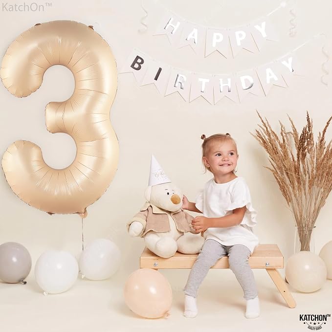 KatchOn Number 3 Balloon Caramel 40 Inch | Number Three Balloon, 3rd Birthday - Image 3