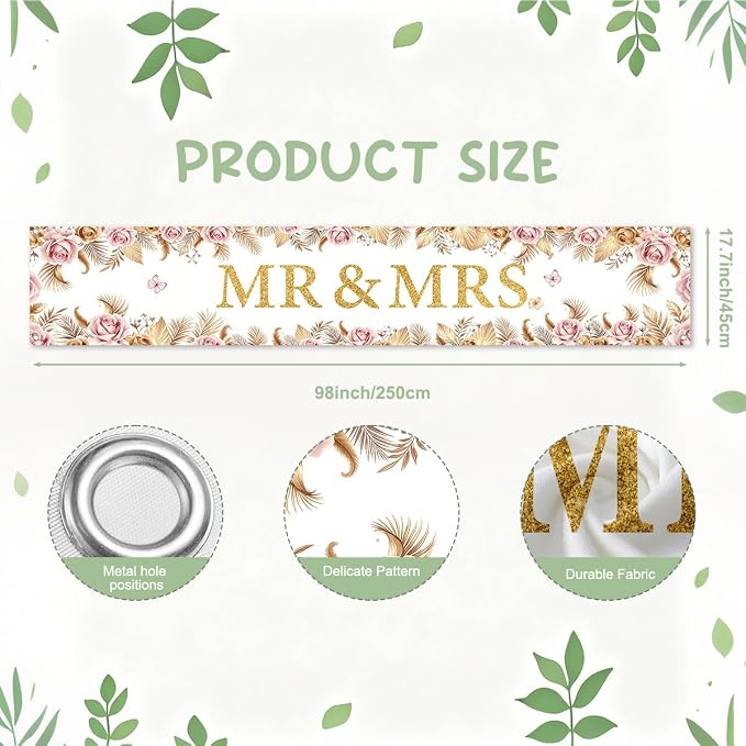 Mr And Mrs Wedding Decor Banner Decorations Party Hanging Sign | Reusable - Image 2