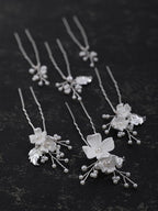 Handmade Pearl Bridal Wedding Hair Pins 6Pcs White Flower Gold Leaf Pearls Clips Bridal Hair Accessories for Women Brides Bridesmaid