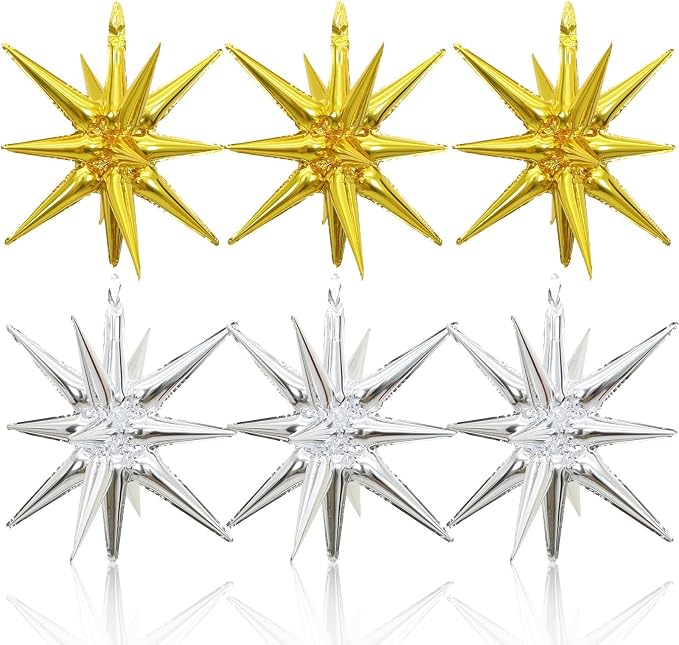 HILAVO 6PCS Gold Silver Star Balloons, 22Inch Large Star Balloon Foil Spike by HILAVO