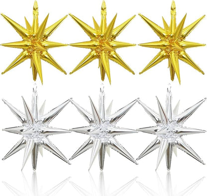 HILAVO 6PCS Gold Silver Star Balloons, 22Inch Large Star Balloon Foil Spike by HILAVO