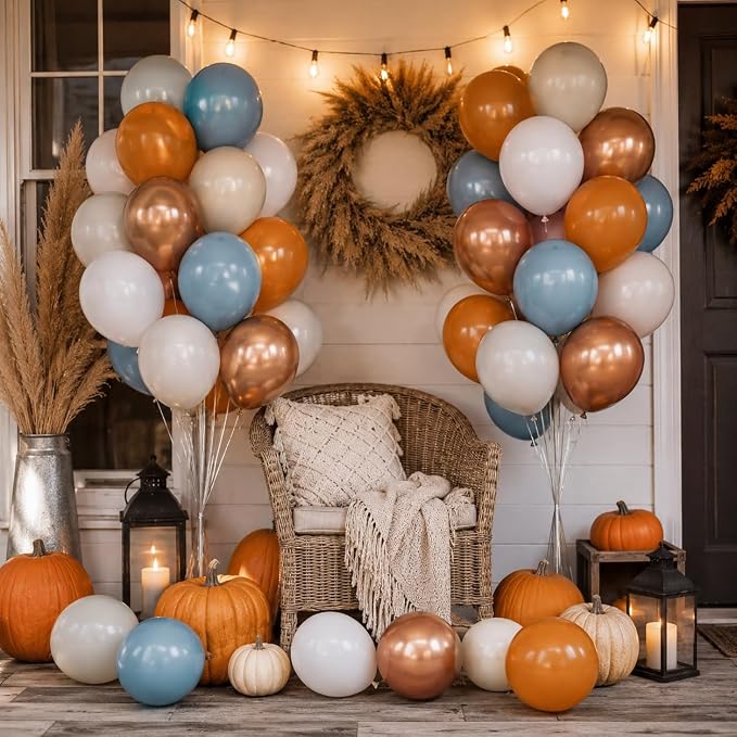 Orange and Blue Balloons, 12 Inch Burnt Orange Dusty Blue Copper Balloon | - Image 7
