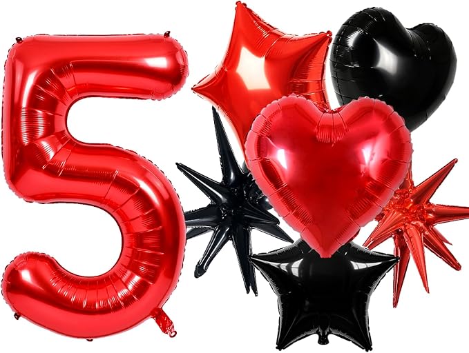 TONIFUL 5th Birthday Balloons Kit 40 Inch Red Large Number 5 Foil Balloon | by TONIFUL