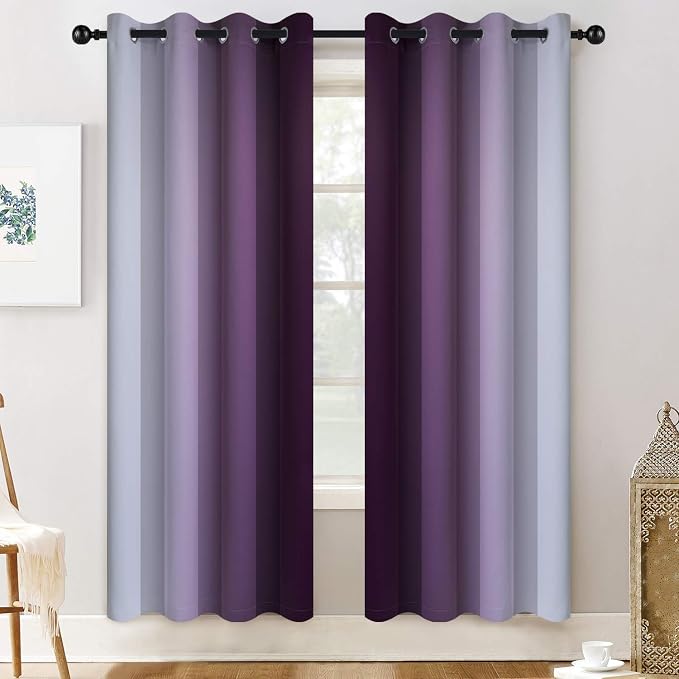 Yakamok Ombre Curtains Purple and Greyish White - Image 2