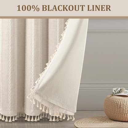 Cream 100% Boho Blackout Curtains 84 Inch 2 Panels - Image 6