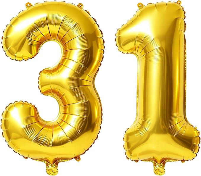 40 Inch Number 31 Balloons for 31st Birthday Party Decorations, 0-100 Gold by FOBELEC