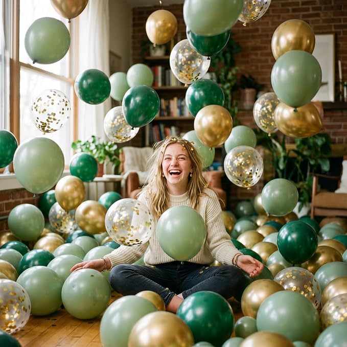 154 PCS Emerald Green and Gold Balloon Arch Kit, Forest Green Balloons in - Image 7