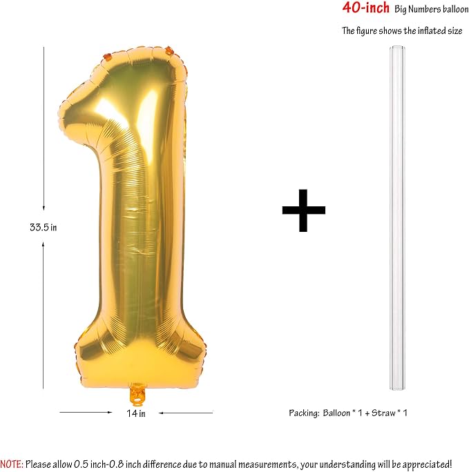 40In Large Gold Number Balloon 1 Aluminum Foil Mylar Big Number Balloon 0-9 | - Image 4