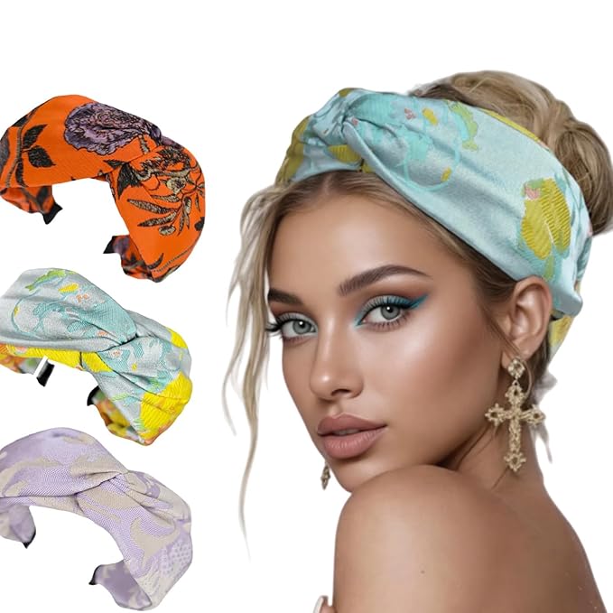 Prodaylab Twist Knotted Headbands for Women Trendy Fabric Embroidery Hair Elastics Wide Hair Bands Soft Non Slip Accessories Hairband for Girls (Sunflower)