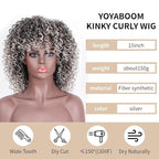 Afro Wig 15 Inch Black Women Afro Wigs African Curly Wigs Elastic Fluffy Wigs Synthetic Hair Suitable for Cosplay Daily and Party