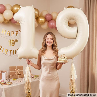 40" Beige Foil Number 19 Balloon - Image 4
