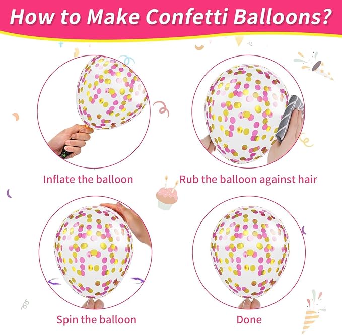 Pink and Yellow Balloons, 12 Inch Maca Hot Pink Yellow Confetti Balloons - Image 4