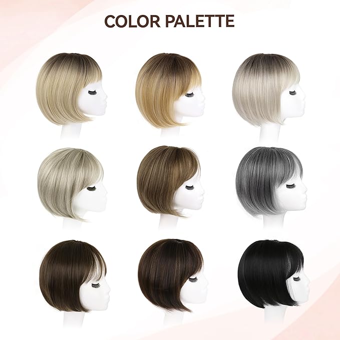 LEEONS Hair Topper for Women - Short Bob with Bangs & Side Part - Synthetic Wig Topper for Thinning Hair - Short Straight Bob - Ivory Blonde