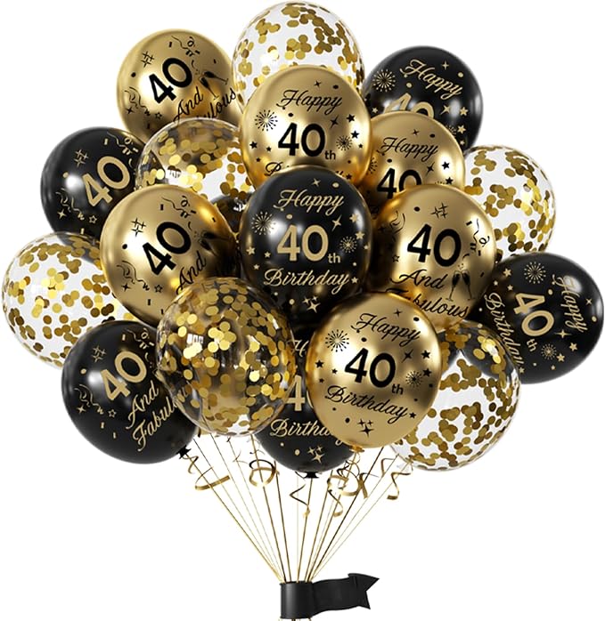 Black Gold 40th Birthday Balloons Pack of 15 Men Women Happy 40th Birthday by Hongplus