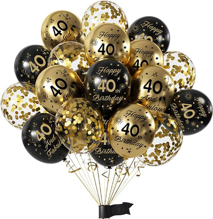 Black Gold 40th Birthday Balloons Pack of 15 Men Women Happy 40th Birthday by Hongplus
