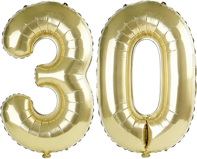 40 Inch Number 30 Balloons for 30th Birthday Party Decorations, 0-100 Champagne by FOBELEC