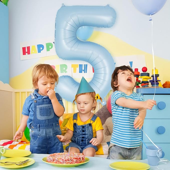 Light Blue Number 5 Balloon, 40 Inch Big Large Foil Number Balloons, Giant - Image 4