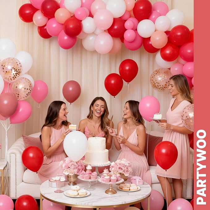 PartyWoo Pink Red and White Balloons 65pcs Hot Baby Pink White Red Balloons | - Image 4
