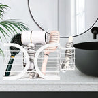 Elegant White Wall Mounted Hair Dryer Holder - Stylish Bathroom Organiser for Hair Dryer & Straightener, Hair Brush & Accessories