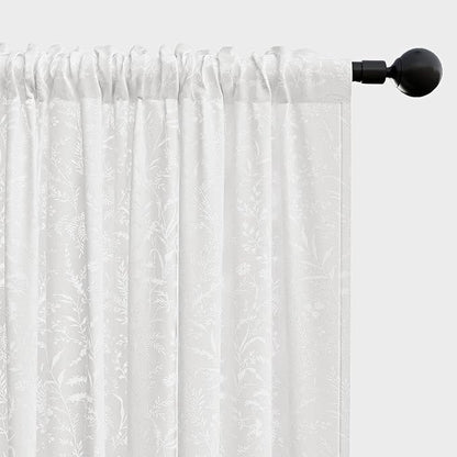 Anmao White Semi Sheer Light Filtering Curtains 63 Inches Long 2 Panels - Image 8