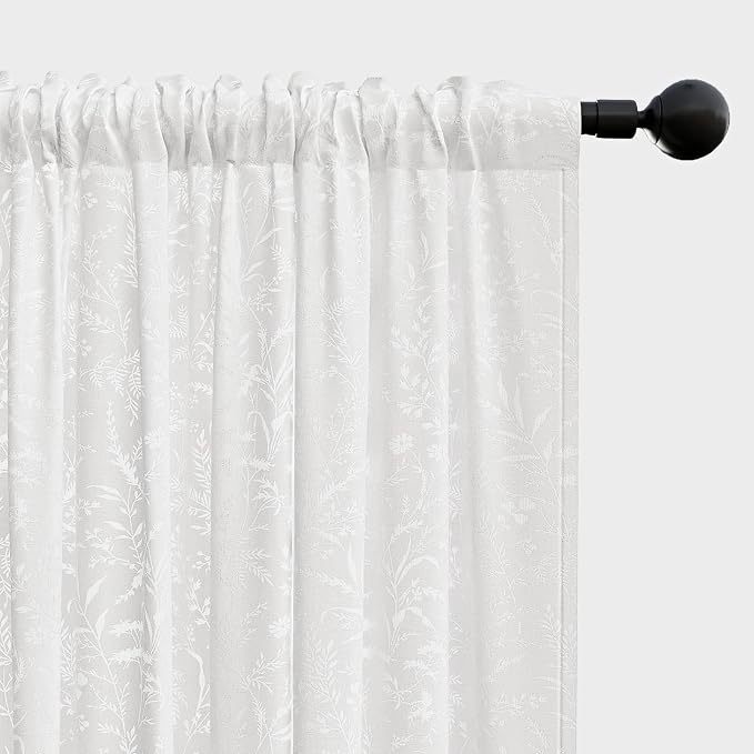 Anmao White Semi Sheer Light Filtering Curtains 54 Inches Long 2 Panels - Image 8