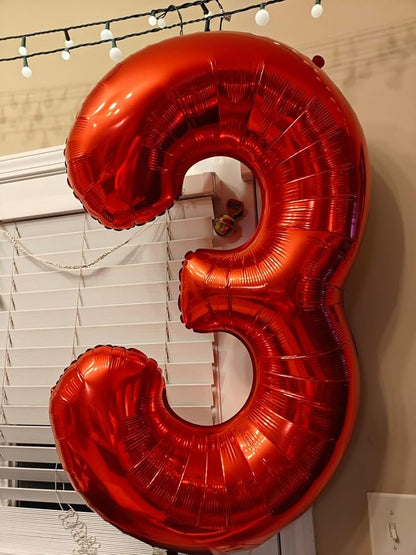 3 Balloon Numbers Party Decorations, 40In Red Balloons - Image 2