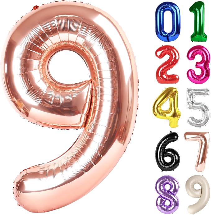 9 Balloon - Rose Gold Birthday Number Balloons, 40 Inch Party Decorations | by ALPHADELTAPI