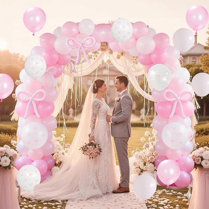Pink Bow Balloons, 12Inch Transparent Bowknot Print Helium Balloon - Image 8