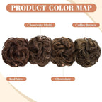 CJL HAIR 2PCS Messy Bun Hair Pieces Wavy Curly Synthetic Updo Chignon Fake Scrunchies Ponytail Extension for Women Chocolate