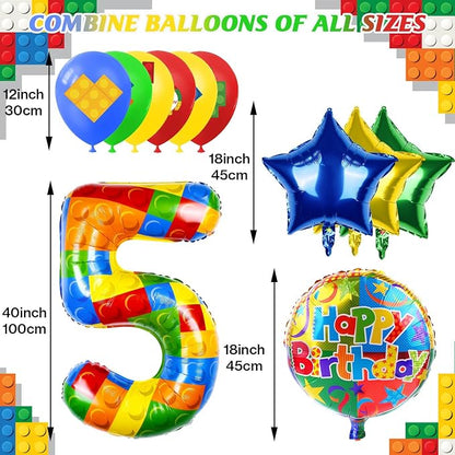 40 Inch Building Block Number Balloon, Colorful Number Block Foil Number 5 - Image 2