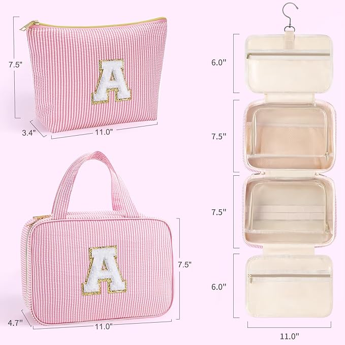 YOOLIFE Initial Toiletry Bag Travel Makeup Bag for Women - Hanging Toiletry Bag, Personalized Birthday Gifts for Women, Vacation Airplane Essentials - Letter K, Purple