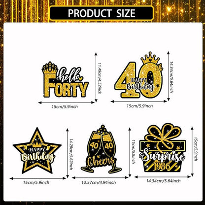 Mxdfafa 39Pcs Black Gold Glitter 40th Birthday Decorations Kit, 40th Bday Party - Image 7
